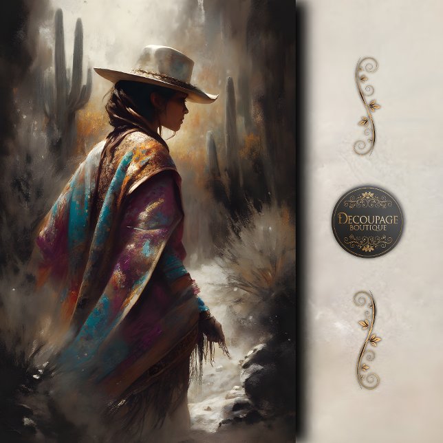 Papel De Seda Southwestern Desert Cowgirl Art Decoupage (Southwestern Desert Cowgirl Art Decoupage Tissue Paper)