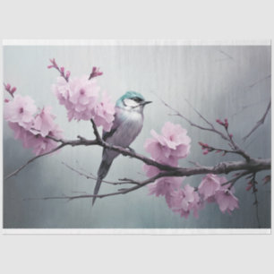 Papel De Seda Sparrow Bird Cherry Blossom Branch Chinoiserie
