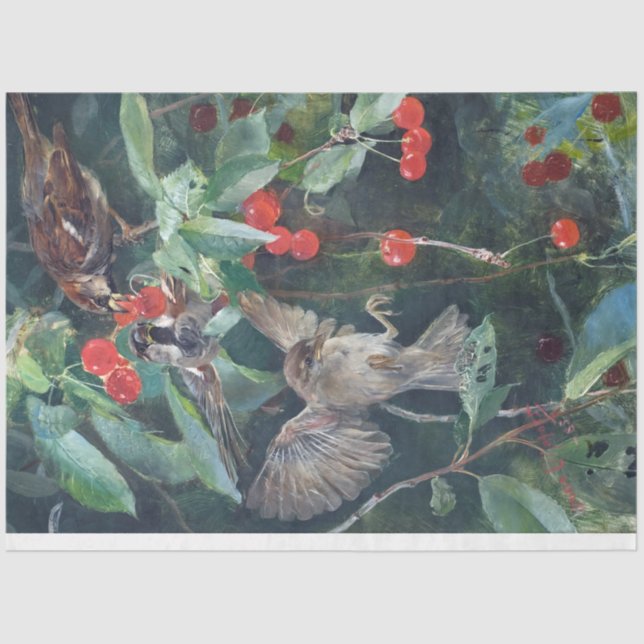 Papel De Seda Sparrows in a Cherry Tree, Bruno Liljefors (Anverso)