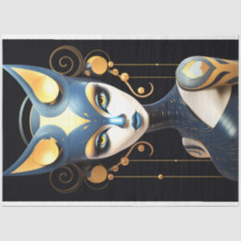 Papel De Seda Sphinx Cat Black Gold Blue Art Decoupage