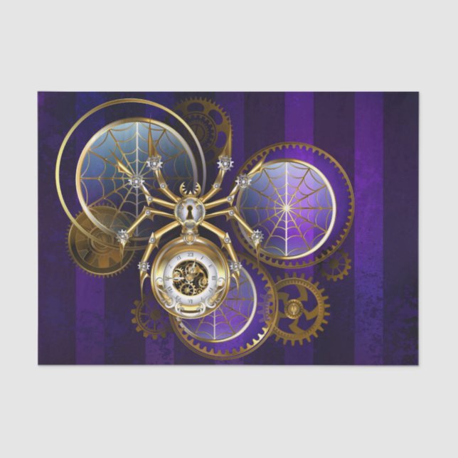 Papel De Seda Spider Steampunk sobre fondo morado (Anverso)