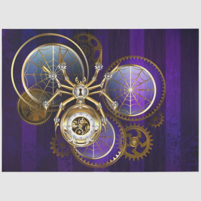 Papel De Seda Spider Steampunk sobre fondo morado (Anverso)