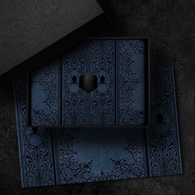 Papel De Seda Spider Witch | Dusty Slate Blue Spiderweb Flourish (Subido por el creador)