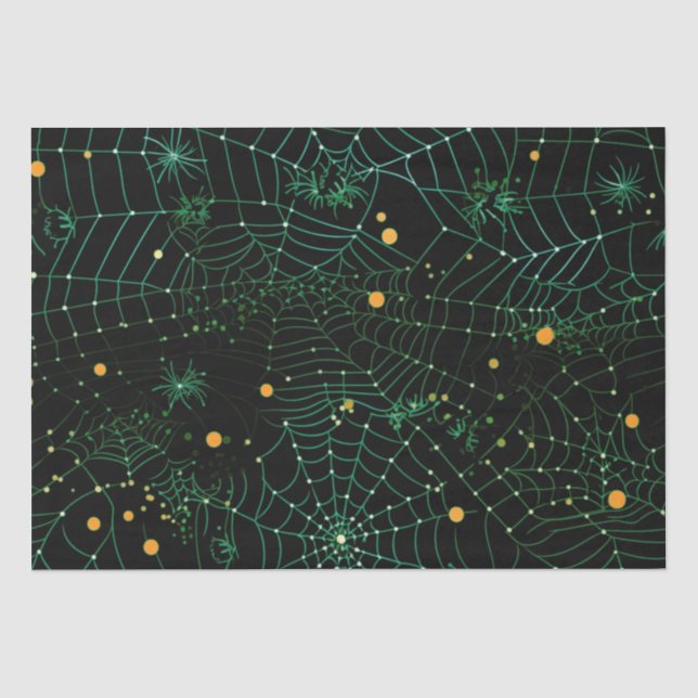 Papel De Seda Spiderwebs y puntos de Halloween negro moderno (Anverso)