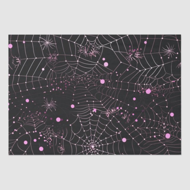 Papel De Seda Spiderwebs y puntos de Halloween negro moderno (Anverso)