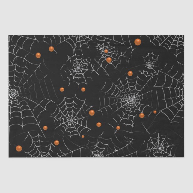 Papel De Seda Spiderwebs y puntos de Halloween negro moderno (Anverso)
