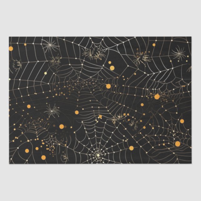 Papel De Seda Spiderwebs y puntos de Halloween negro moderno (Anverso)