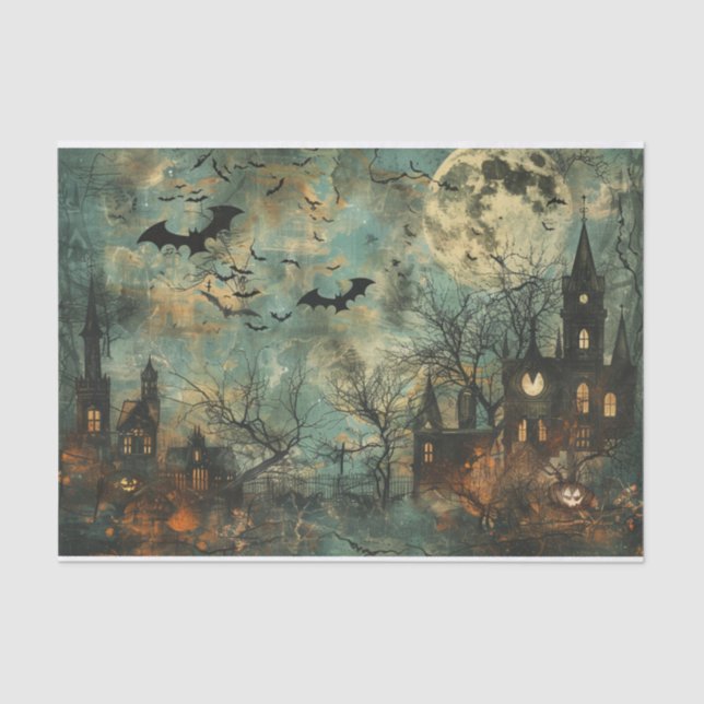 Papel De Seda Spooky Bats Haunted Mansion Halloween Decoupage (Anverso)