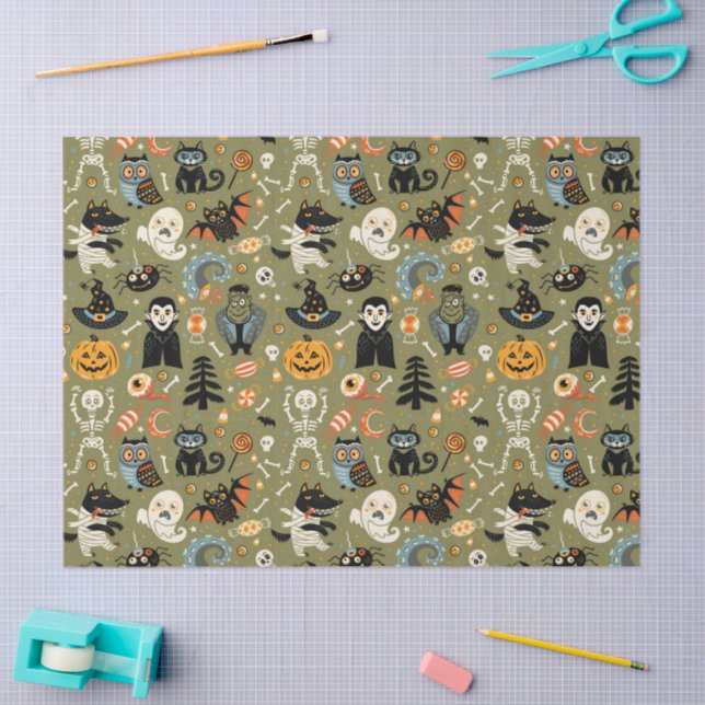 Papel De Seda Spooky Halloween Green (Artesanía)