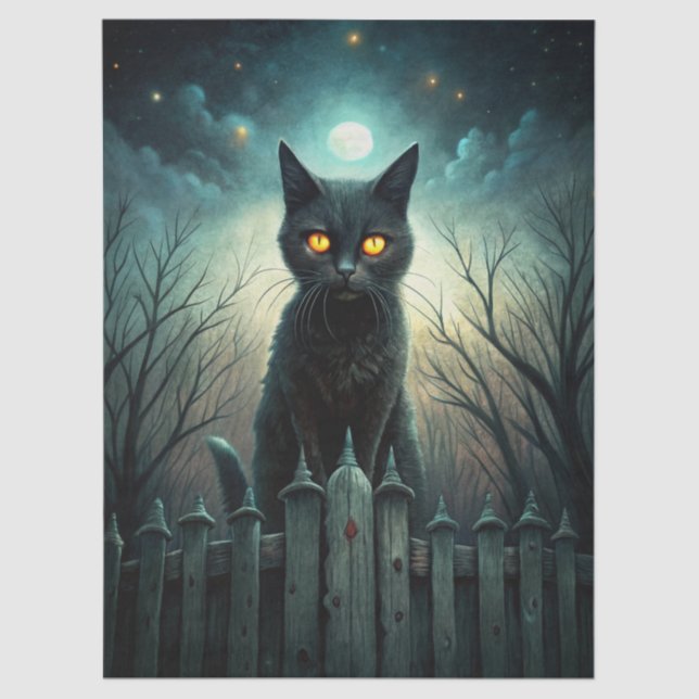 Papel De Seda Spooky Moonlit Black Cat Halloween Decoupage (Anverso)