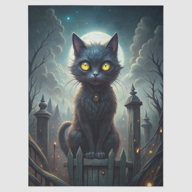 Papel De Seda Spooky Moonlit Black Cat Halloween Decoupage (Anverso)