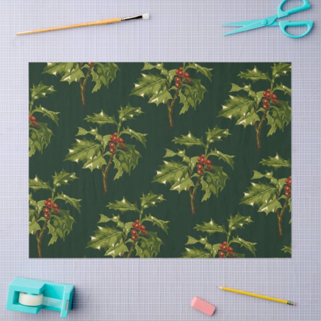 Papel De Seda Sprig of Holly Christmas Red Berry  (Artesanía)