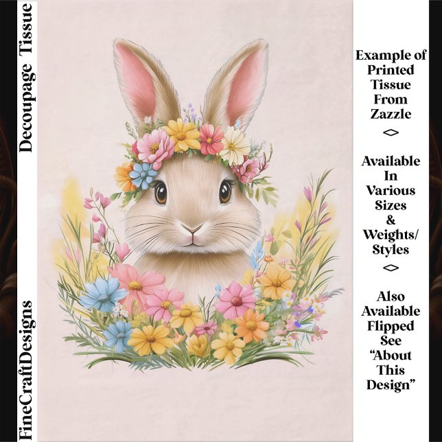 Papel De Seda Spring Bunny Rabbit in Floral Crown ER5R Decoupage (Subido por el creador)