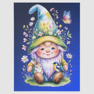 Papel De Seda Spring Gnome with Bunny and Bluebird