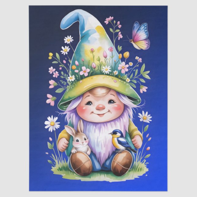 Papel De Seda Spring Gnome with Bunny and Bluebird (Anverso)