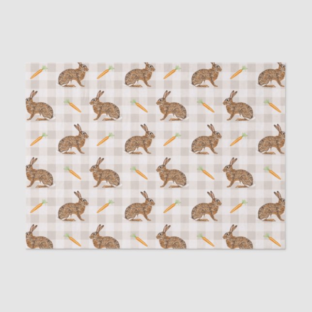 Papel De Seda Spring Hare And Carrots Beige Gingham Easter (Anverso)