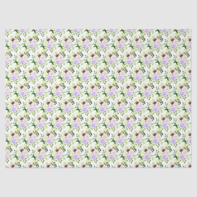 Papel De Seda Spring Purple Flowers with Foliage (Anverso)