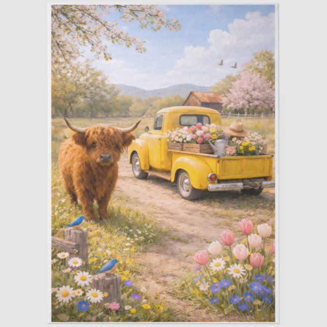 Papel De Seda Springtime Highland Cow  (Anverso)