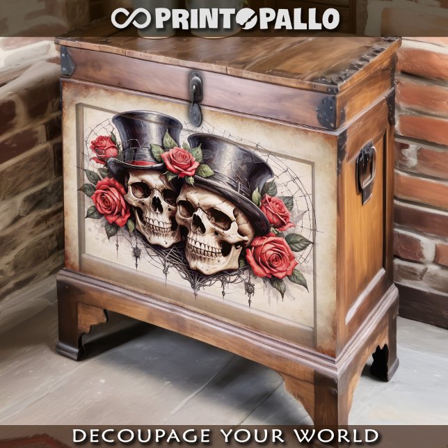 Papel De Seda Sr. y Sra. Elegant Skull con rosas en pergamino (Subido por el creador)