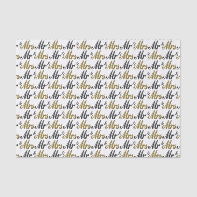 Papel De Seda Sr. y Sra. Tuxedo Gold Sparkle Boda (Anverso)