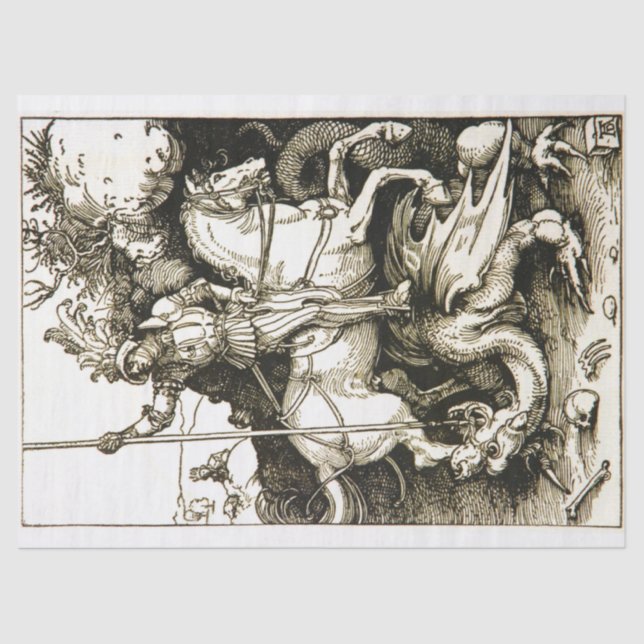 Papel De Seda ST. GEORGE Y DRAGON, Blanco Negro (Anverso)