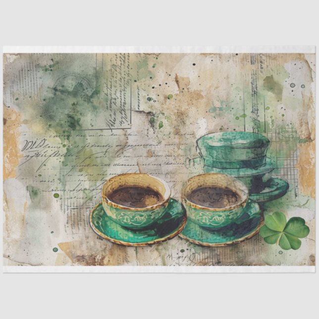 Papel De Seda St. Patrick Coffee Shamrock Vibe Collage Harmony (Anverso)