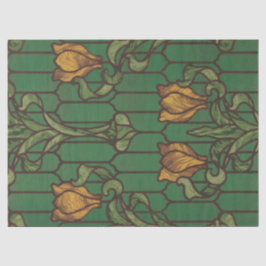 Papel De Seda Stained glass look floral art nouveau green orange