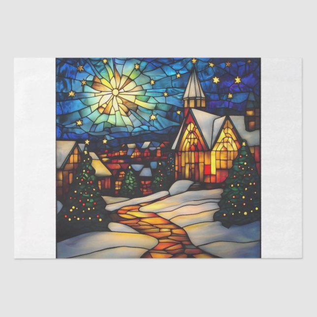 Papel De Seda Stained Glass Winter Village (Anverso)