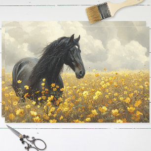 Papel De Seda Stallion negro con flores silvestres amarillas Des