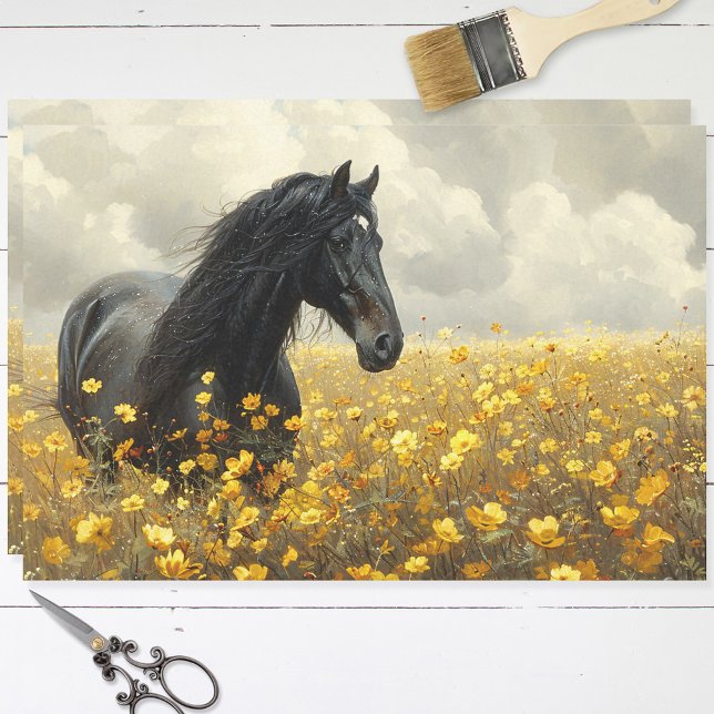 Papel De Seda Stallion negro con flores silvestres amarillas Des (Subido por el creador)