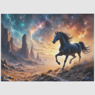 Papel De Seda Stallion negro en el desierto - relámpagos de estr
