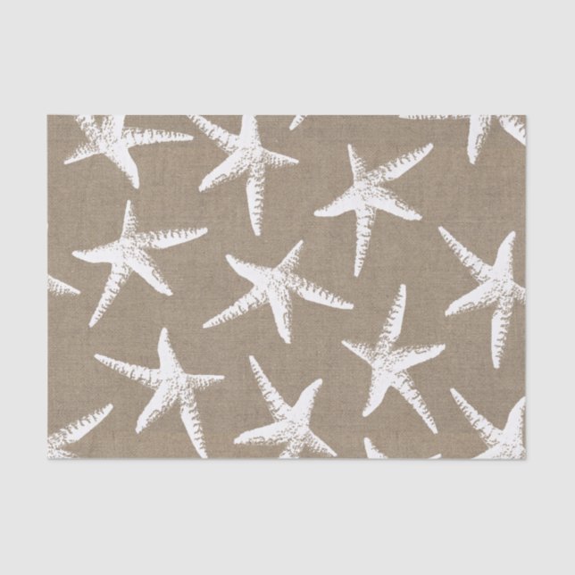 Papel De Seda Starfish blanco costero y Burlap faux (Anverso)