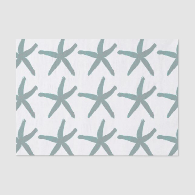 Papel De Seda Starfish Pattern Beach Verde azulado Blue Gray Whi (Anverso)