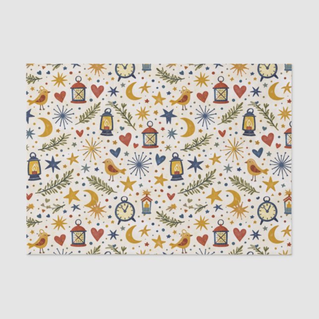 Papel De Seda Starlit Lantern Folk Pattern (Anverso)