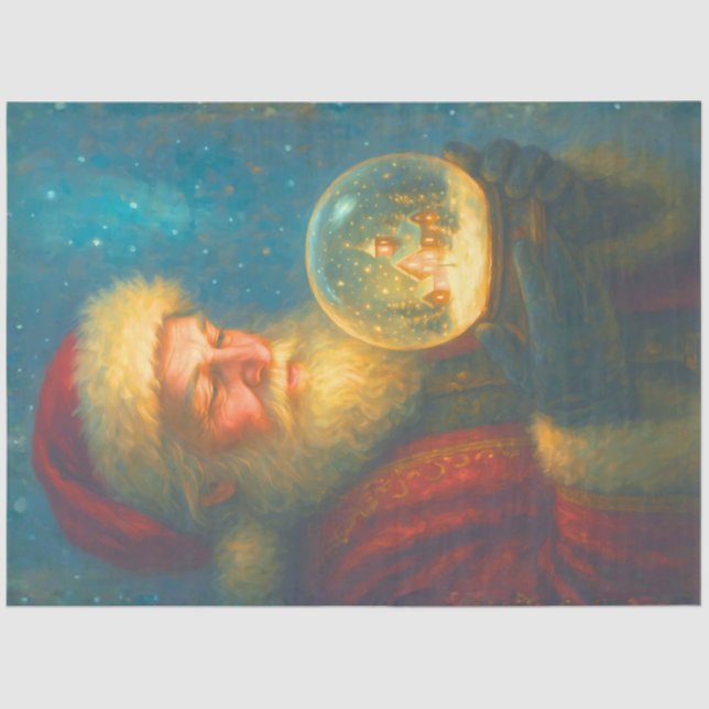 Papel De Seda Starlit Santa Snow Globe Christmas Decoupage Paper (Anverso)