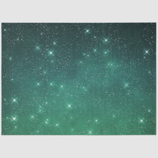 Papel De Seda Starry twilight celestial night sky green (Anverso)