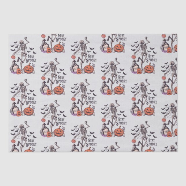 Papel De Seda Stay Spooky Graveyard Skeleton Gray Halloween (Anverso)