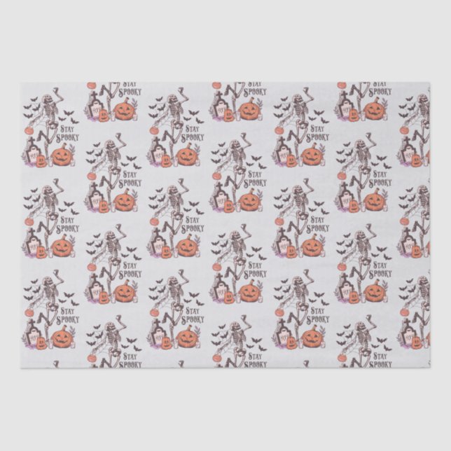 Papel De Seda Stay Spooky Graveyard Skeleton Gray Halloween (Anverso)