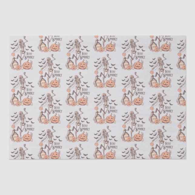 Papel De Seda Stay Spooky Graveyard Skeleton Gray Halloween (Anverso)