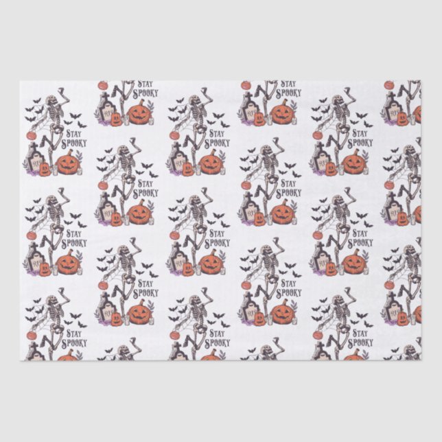 Papel De Seda Stay Spooky Graveyard Skeleton White Halloween (Anverso)