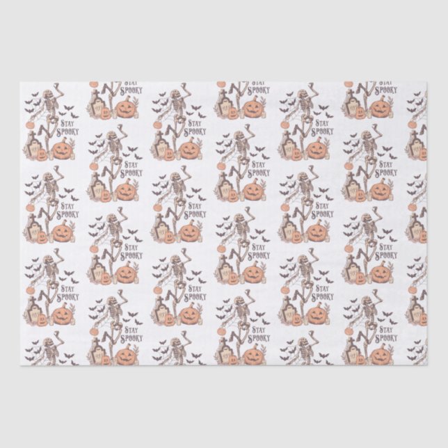 Papel De Seda Stay Spooky Graveyard Skeleton White Halloween (Anverso)