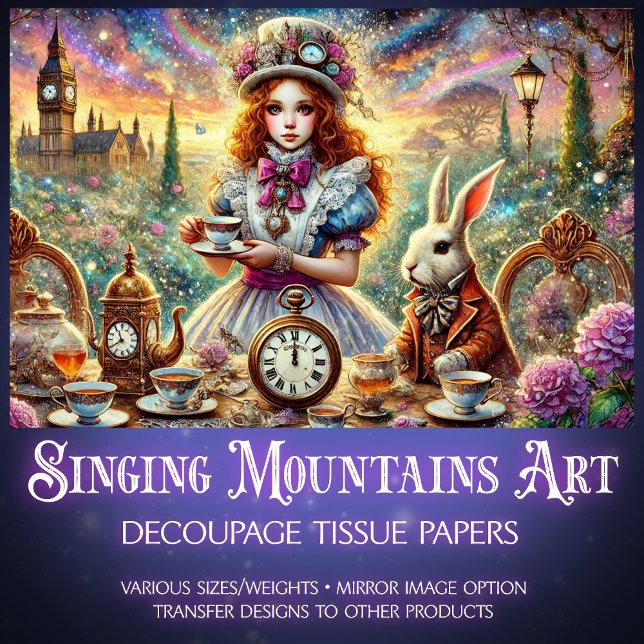 Papel De Seda Steampunk Alice and White Rabbit Teatime Decoupage (Subido por el creador)