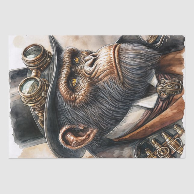 Papel De Seda Steampunk Ape Watercolor Art (Anverso)