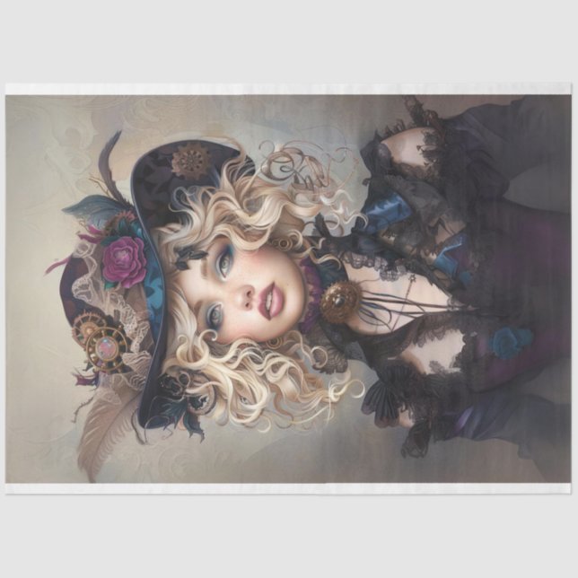 Papel De Seda Steampunk Blonde-Lady Cogsworth Decoupage (Anverso)