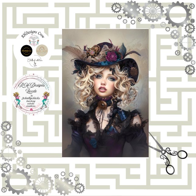 Papel De Seda Steampunk Blonde-Lady Cogsworth Decoupage (Subido por el creador)