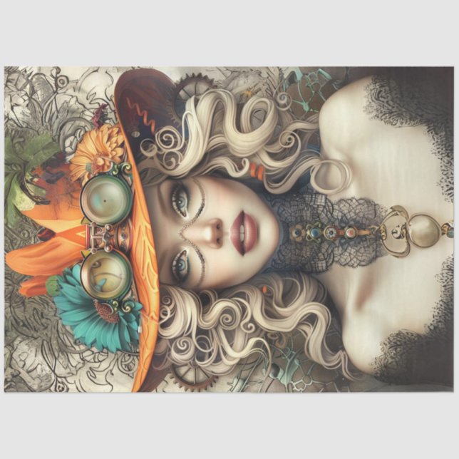 Papel De Seda Steampunk Bohemian Style Lady Decoupage (Anverso)