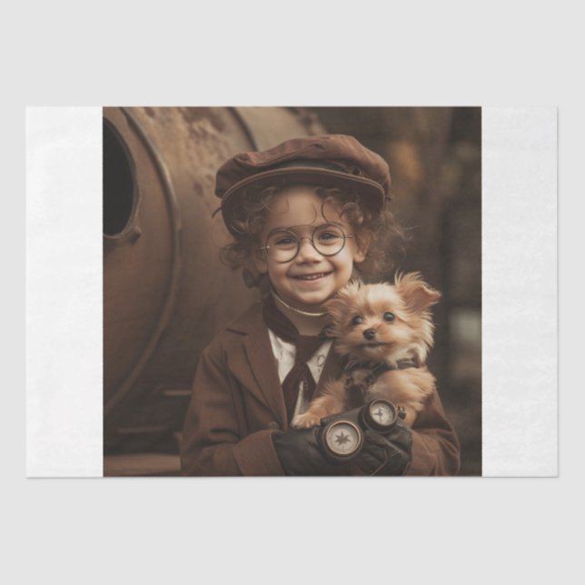 Papel De Seda Steampunk Boy y Puppy (Anverso)