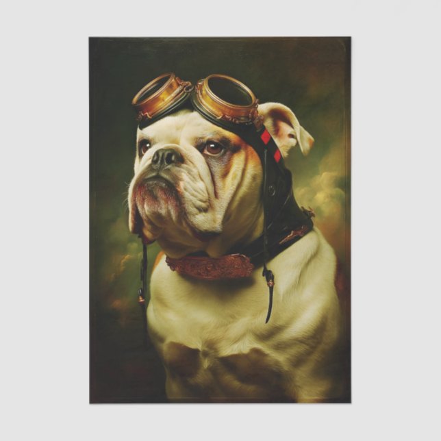 Papel De Seda Steampunk Bulldog Aviator Portrait FC4L Decoupage (Anverso)