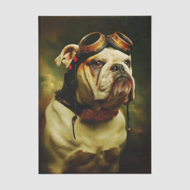 Papel De Seda Steampunk Bulldog Aviator Portrait FC4R Decoupage (Anverso)