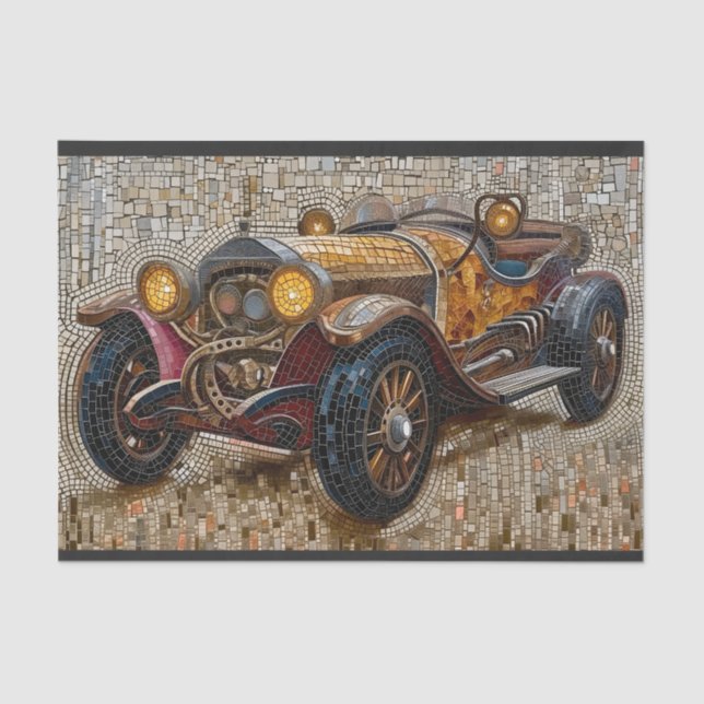 Papel De Seda Steampunk Classic Car Mousseline Faux Mosaic 027 (Anverso)